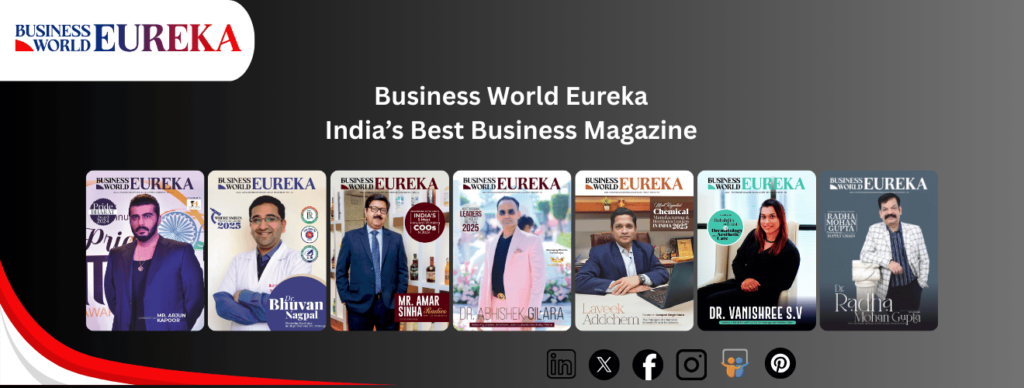Business World Eureka banner with title 'Best Business Magazine in India' and highlights on insights, interviews, and business news