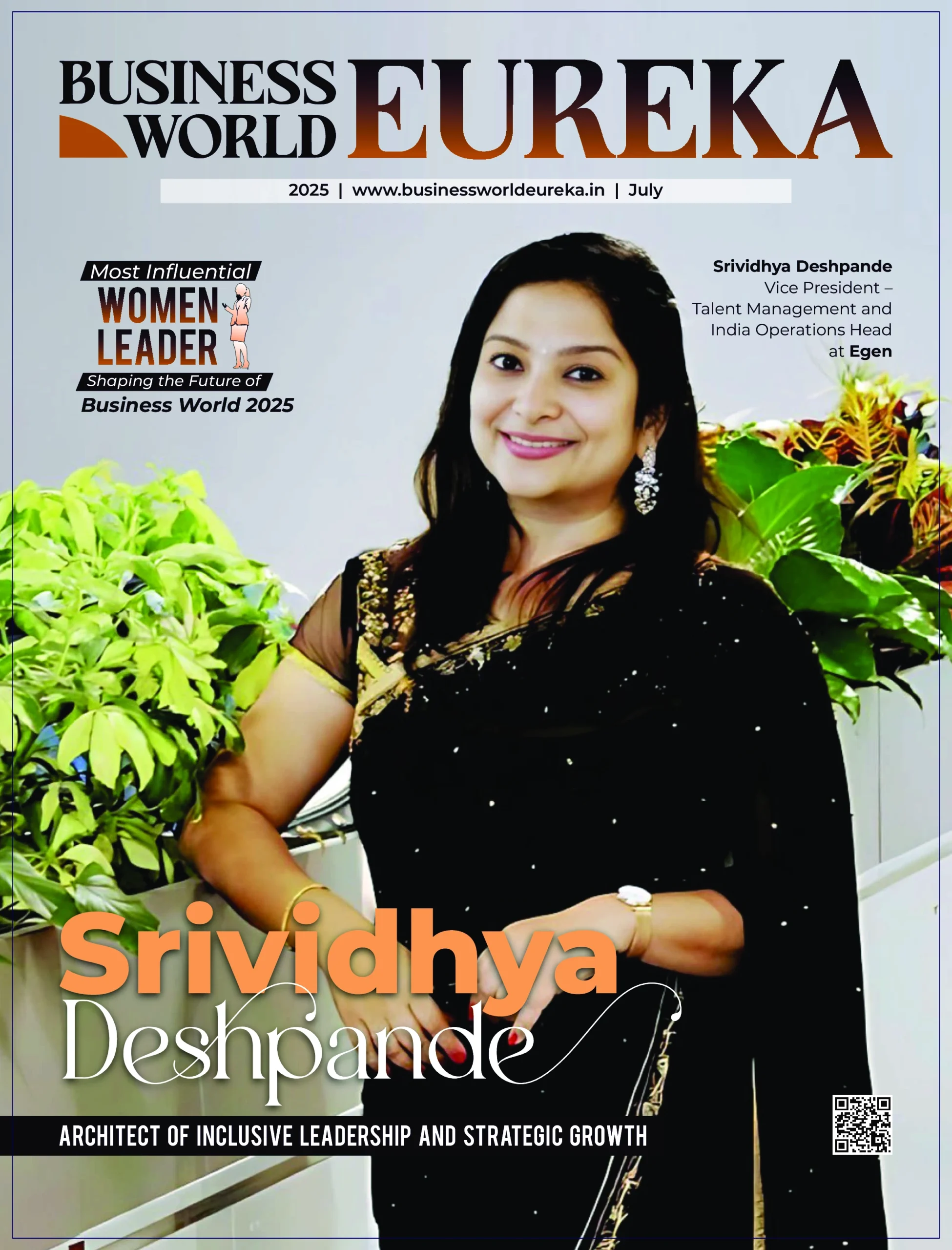 Srividhya Deshpande on the cover of Business World Eureka July 2025 issue, recognized as the Most Influential Women Leader shaping the future of business.