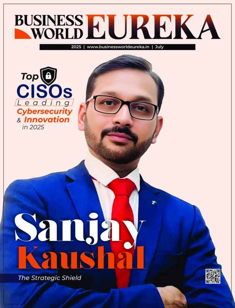 Business World Eureka magazine cover featuring Sanjay Kaushal in a navy blue suit with red tie.