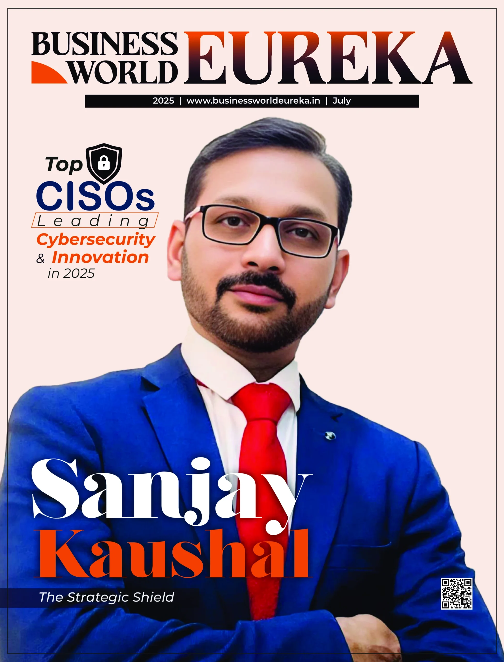 Business World Eureka magazine cover featuring Sanjay Kaushal in a navy blue suit with red tie.